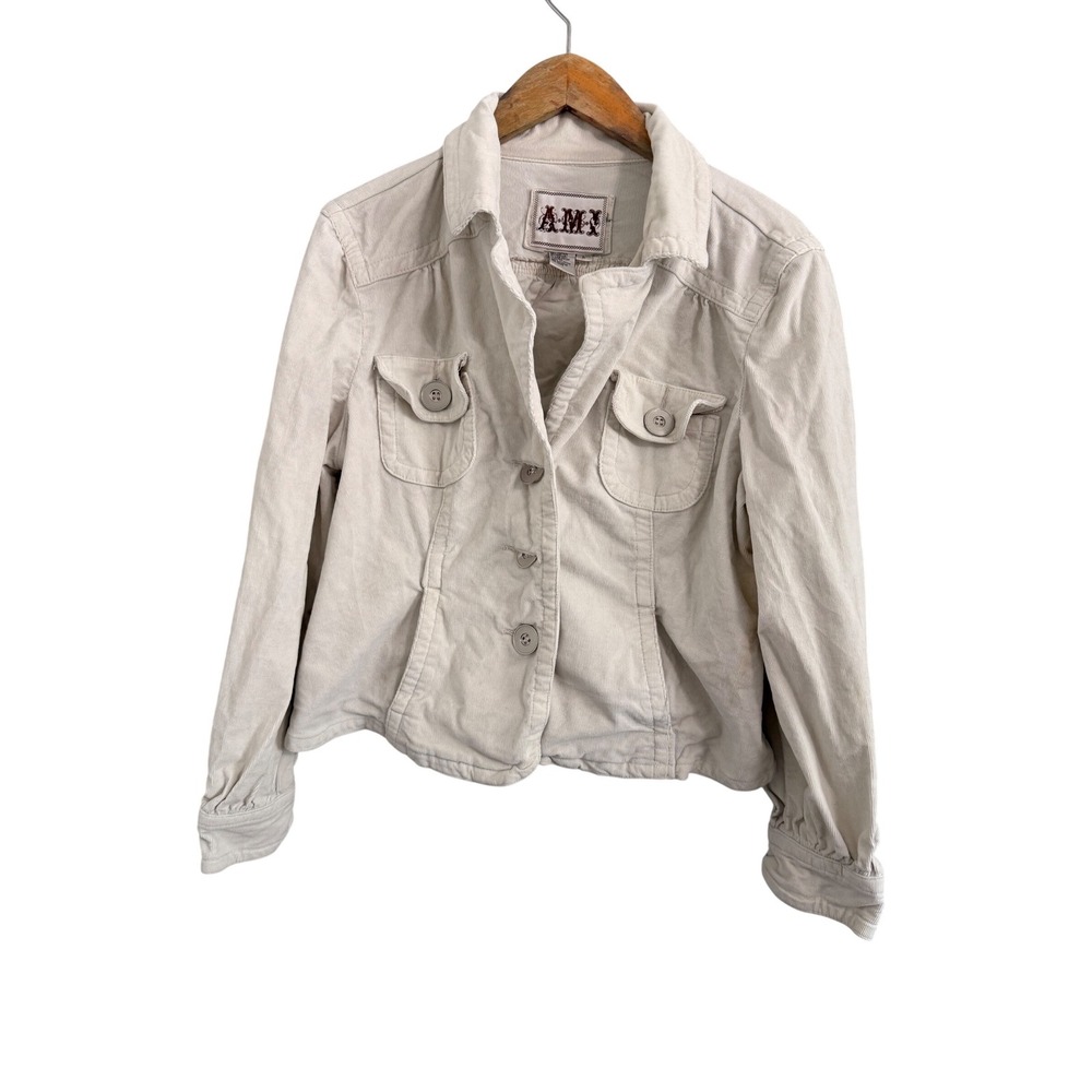 AMI Corduroy Trucker Jacket Womens Large Cream Off White Button Front Stretch